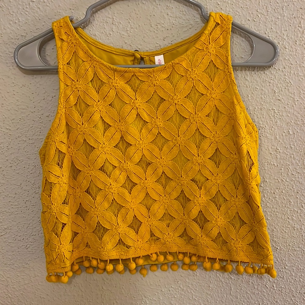 Yellow Tank Top with pompom Trim